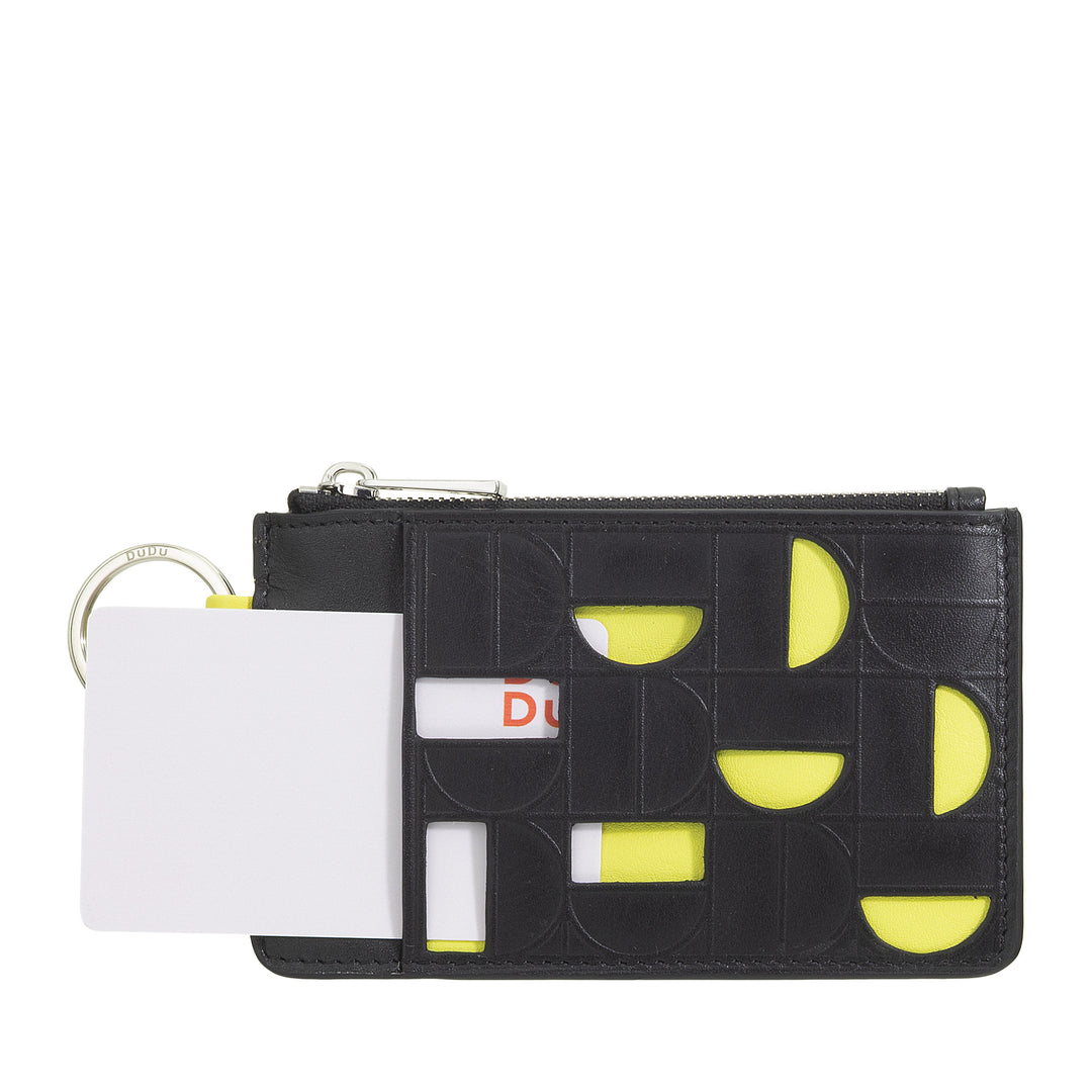 Dudu Sachet -Schlüsselbund in Leder mit Scharnier - Kompakthülle mit Schlüsselringen, Reißverschluss und Fächern für Schlüssel, Münzen und Karten