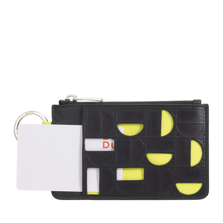 Dudu Sachet -Schlüsselbund in Leder mit Scharnier - Kompakthülle mit Schlüsselringen, Reißverschluss und Fächern für Schlüssel, Münzen und Karten