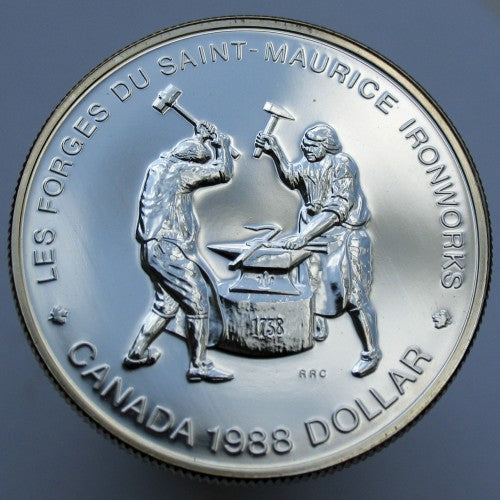 1 Canadian Dollar 1988 Les Forges du Saint-Maurice Ironworks silver coin