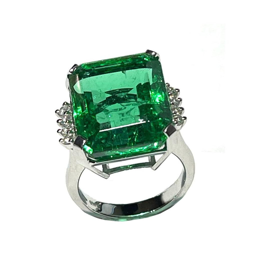 Capodagli anello Smeraldo Synthetic oro bianco 18kt diamanti 0149A - Capodagli 1937