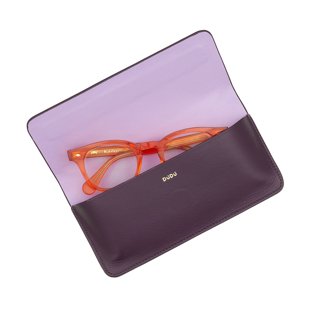 DUDU Printed Soft Genuine Leather Eyeglasses and Sunglasses Case with Magnetic Closure, Two-Tone Glasses Case