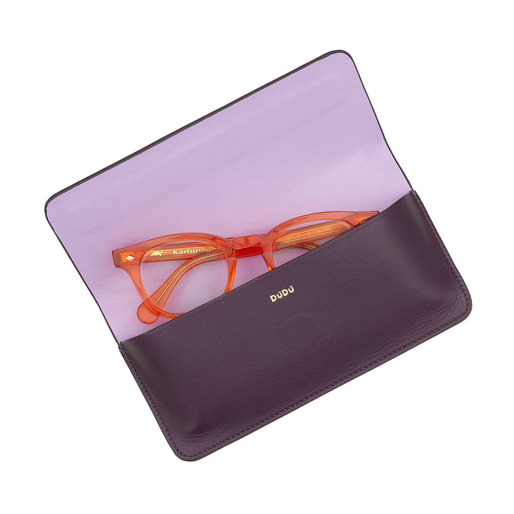DUDU Printed Soft Genuine Leather Eyeglasses and Sunglasses Case with Magnetic Closure, Two-Tone Glasses Case