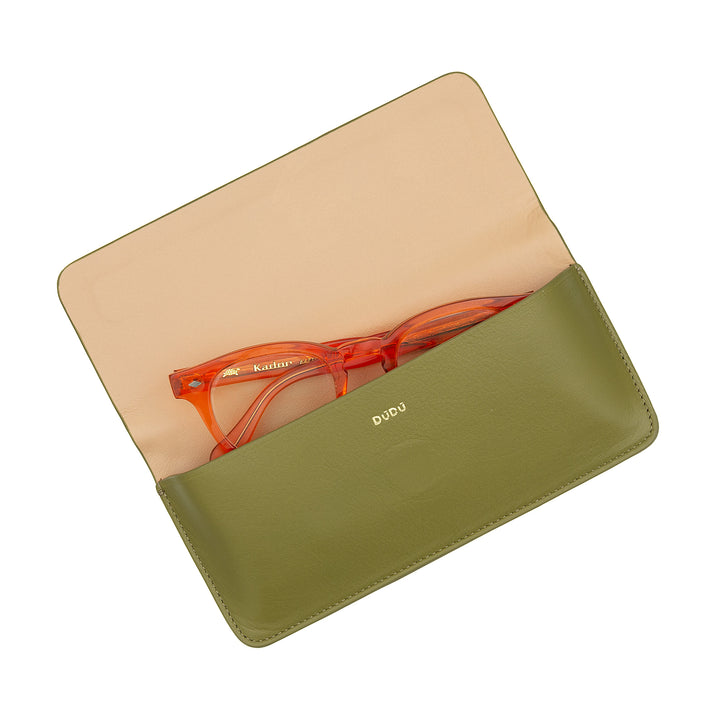 DUDU Printed Soft Genuine Leather Eyeglasses and Sunglasses Case with Magnetic Closure, Two-Tone Glasses Case