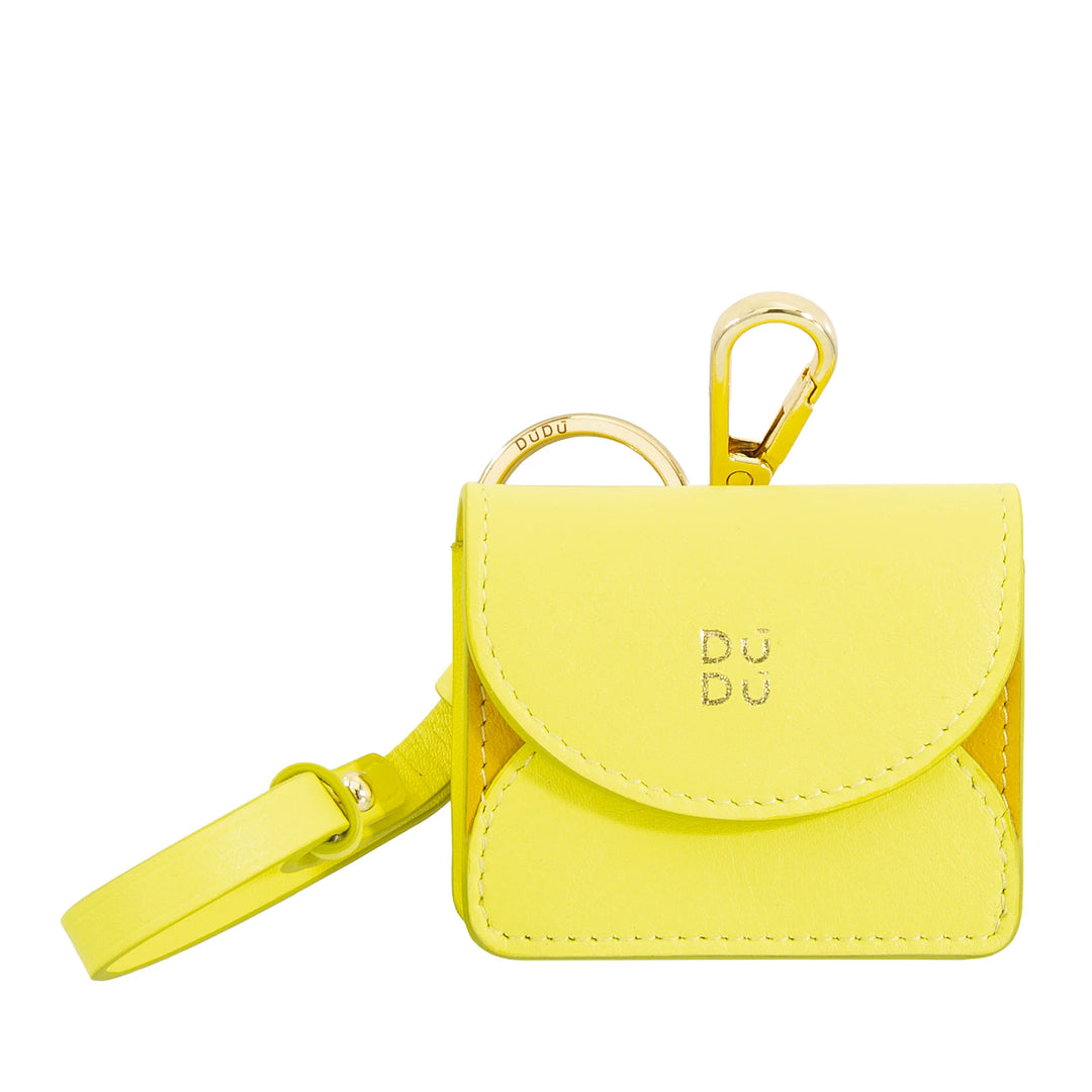 Husa pentru casti DUDU Air Pod din Piele Veritabila cu Breloc - Husa Mini cu Carabinier, Eleganta si Compacta