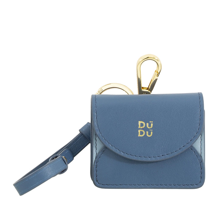 Husa pentru casti DUDU Air Pod din Piele Veritabila cu Breloc - Husa Mini cu Carabinier, Eleganta si Compacta