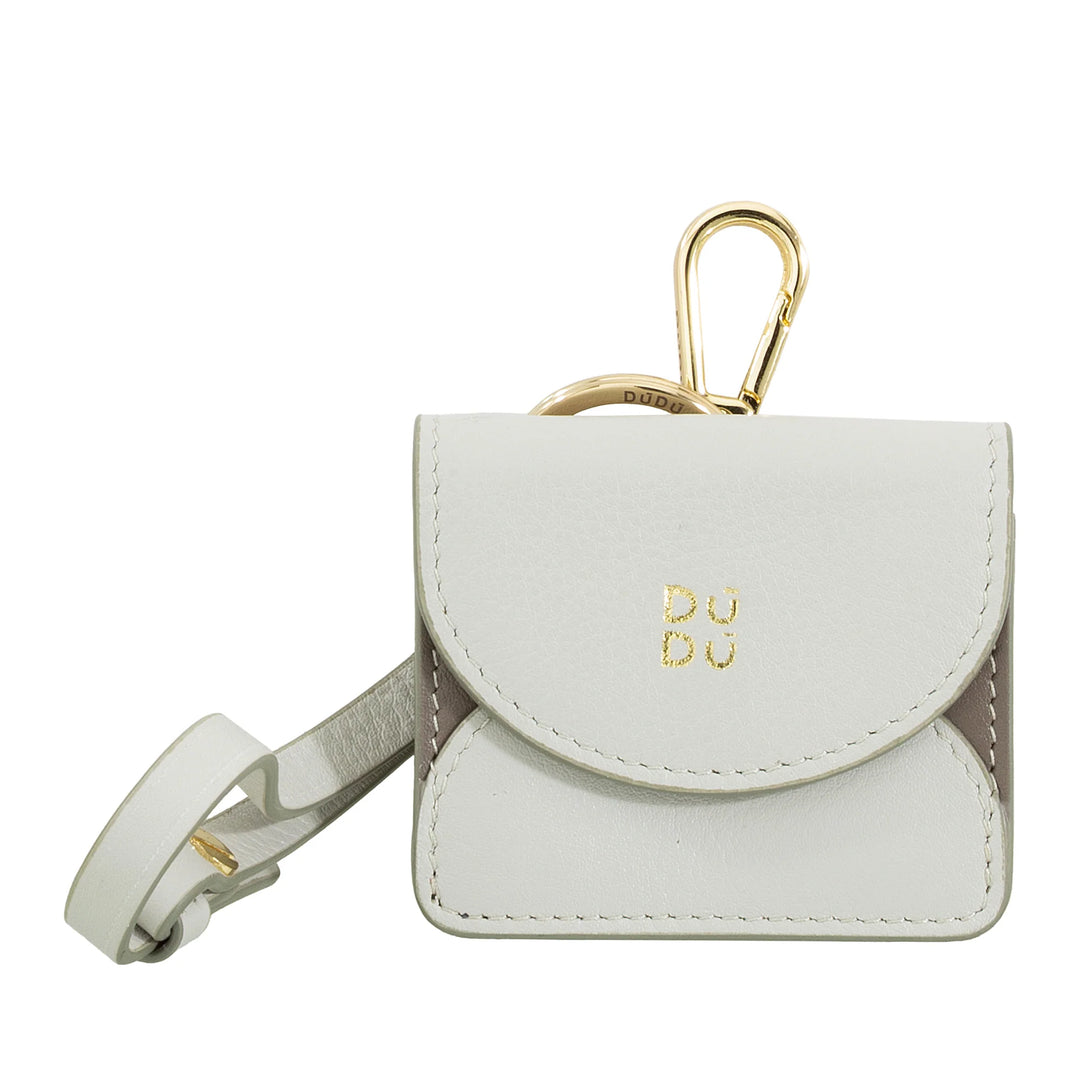 Etui na słuchawki DUDU Air Pod z prawdziwej skóry z kółkiem na klucze - mini etui z karabińczykiem, eleganckie i kompaktowe