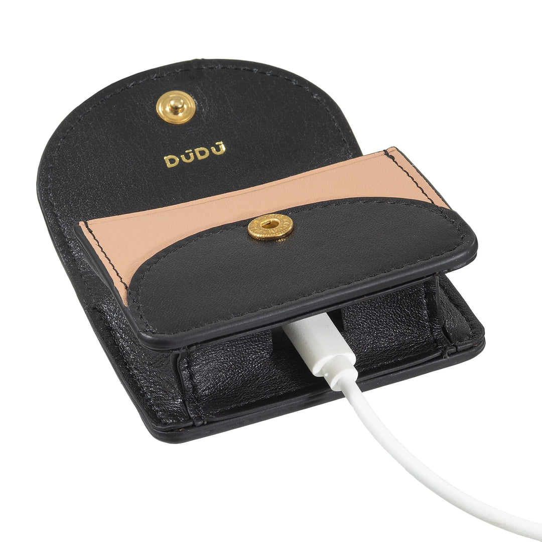 DUDU Air Pod høretelefonetui i ægte læder med nøglering - Minicover med karabinhage, elegant og kompakt