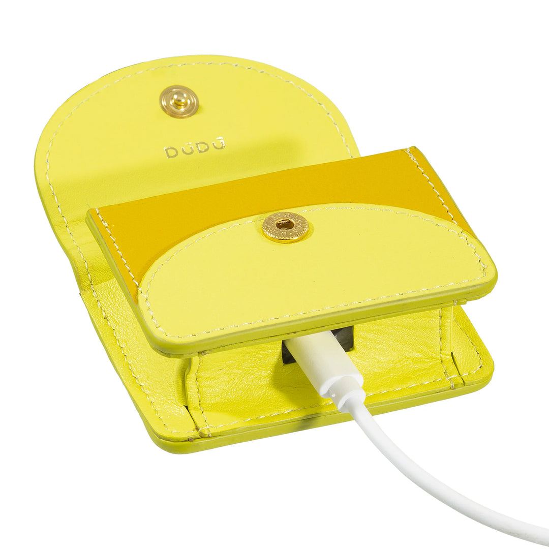 Husa pentru casti DUDU Air Pod din Piele Veritabila cu Breloc - Husa Mini cu Carabinier, Eleganta si Compacta