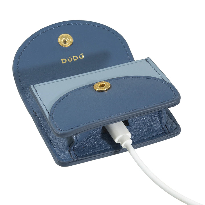 Husa pentru casti DUDU Air Pod din Piele Veritabila cu Breloc - Husa Mini cu Carabinier, Eleganta si Compacta