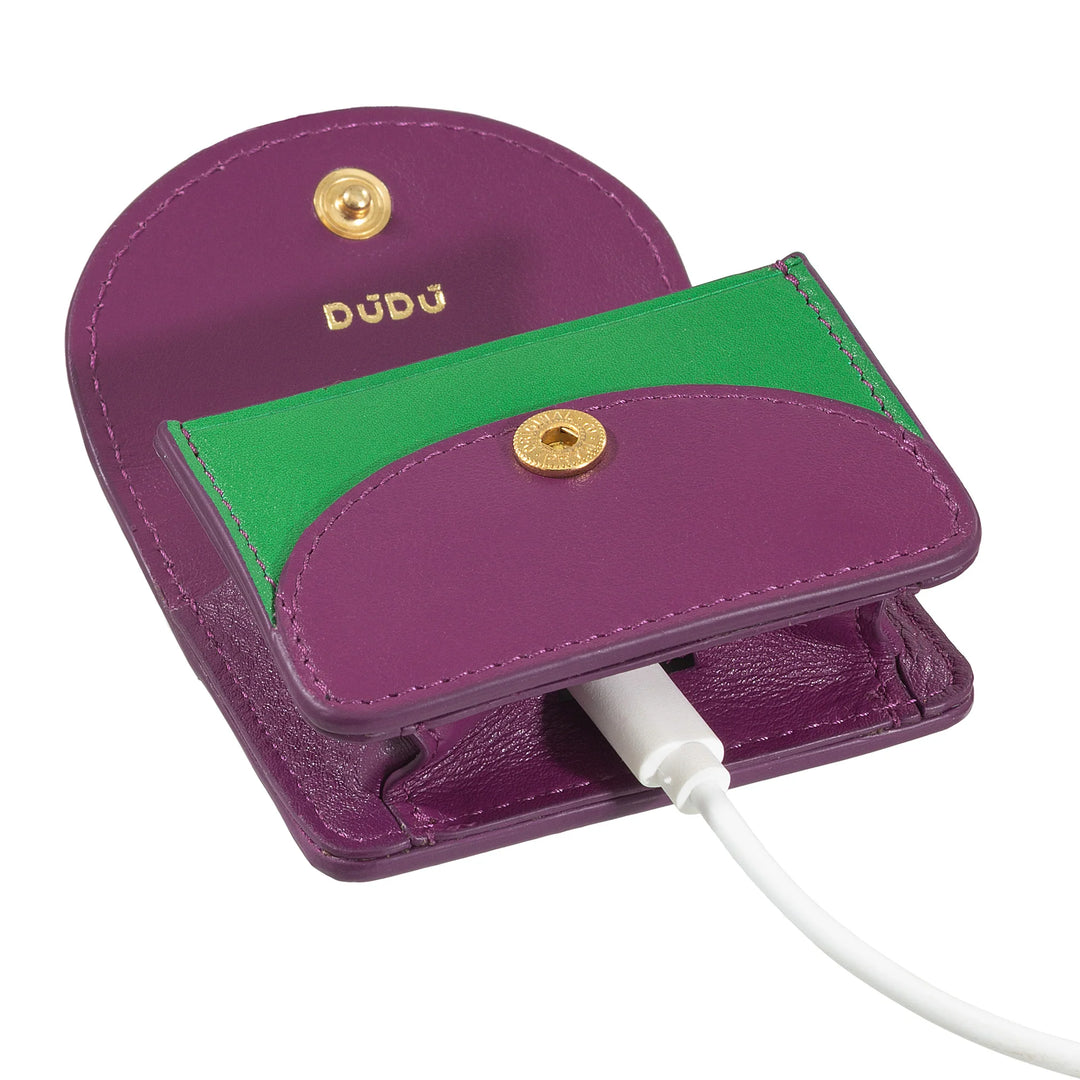 DUDU Husă pentru Căști Air Pod din Piele Naturală cu Breloc - Mini Husă cu Carabină, Elegantă și Compactă