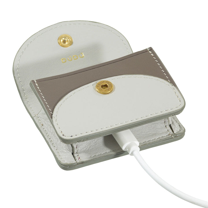 Etui na słuchawki DUDU Air Pod z prawdziwej skóry z kółkiem na klucze - mini etui z karabińczykiem, eleganckie i kompaktowe