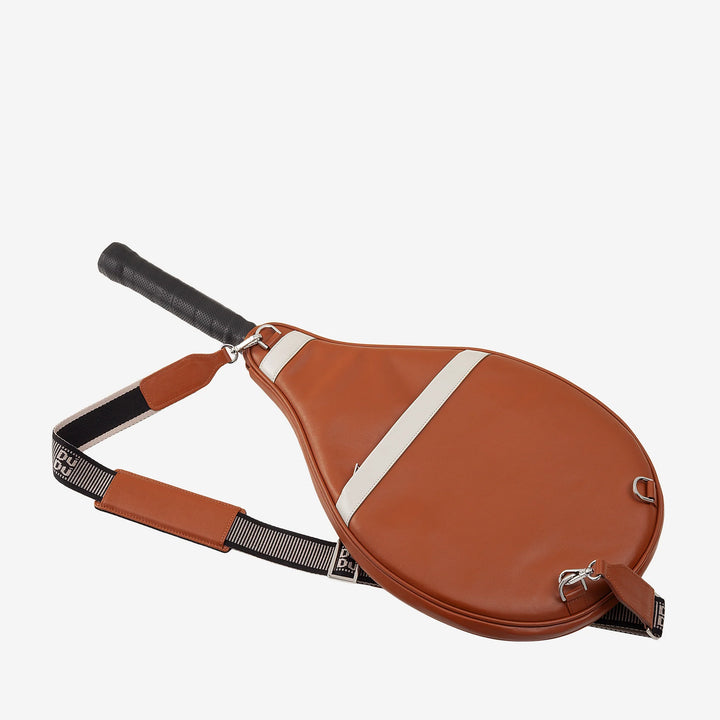 Estojo para raquete de tênis de couro genuíno DUDU, capa de edição limitada, bainha acolchoada com zíper, bolso lateral e alça de ombro