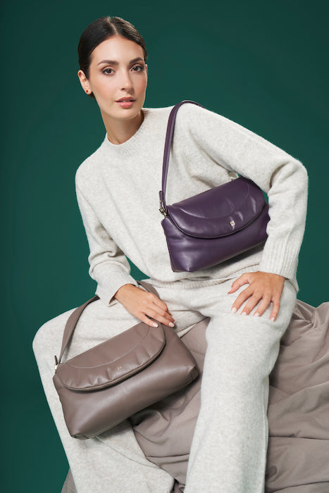 Bolso de mujer pequeña dudu en piel suave, bolso de hombro acolchado, bolso acolchado con correa de hombro desmontable y colgajo