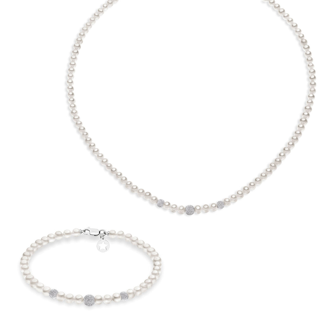 Comete Collana e Bracciale Filo Perle Acquadolce in Oro e sfere Diamantate KIT193193