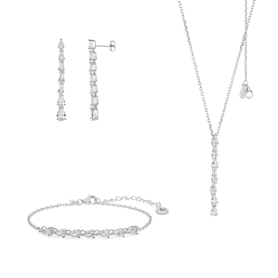 Comete Collana, orecchini e bracciale in Argento con cristalli bianchi KIT243192232