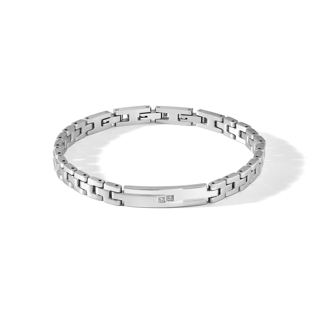 Náramek Comete z leštěné a saténové oceli s bílými diamanty UBR1112