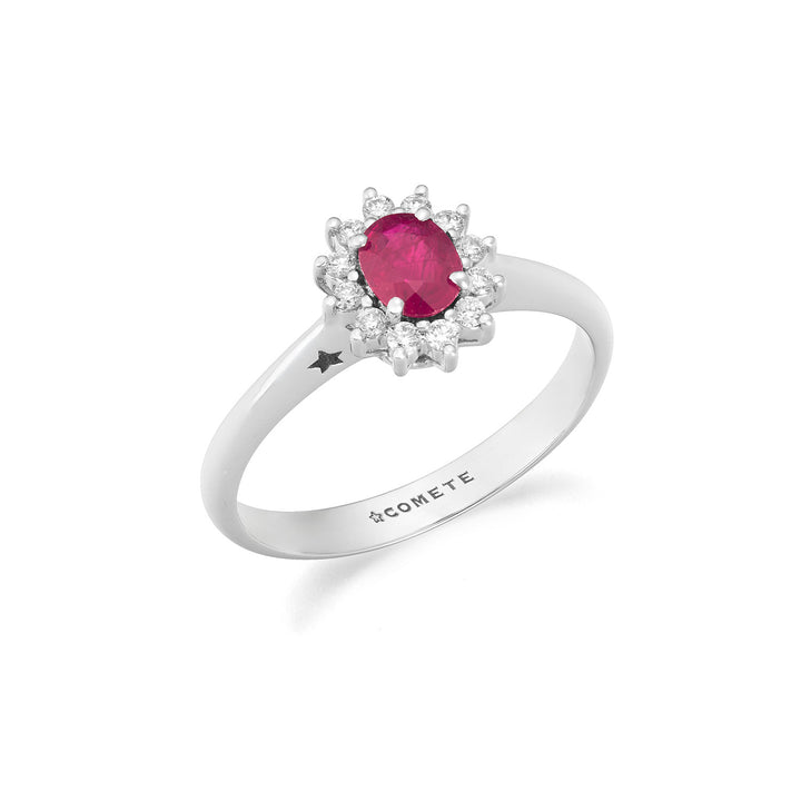 Comete White gold ring with diamonds and oval ruby ANB2748