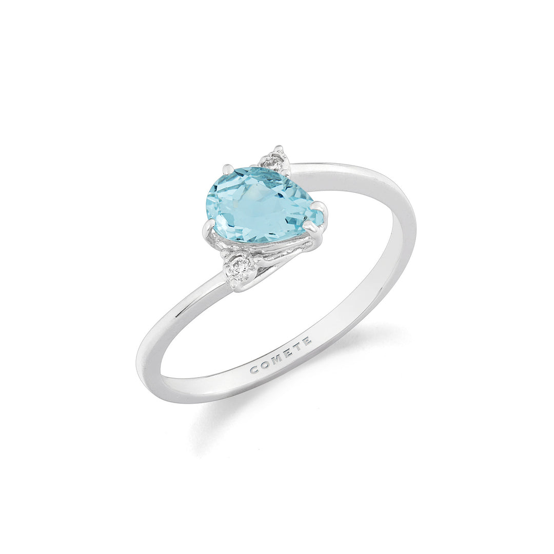 Comete Ring Goud en Witte Diamanten met Aquamarijn Druppel ANQ356