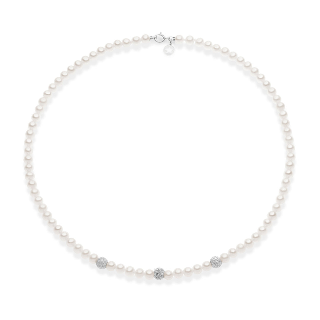 Comete Choker van parels en diamanten bollen in 375‰ witgoud KFWQ261B