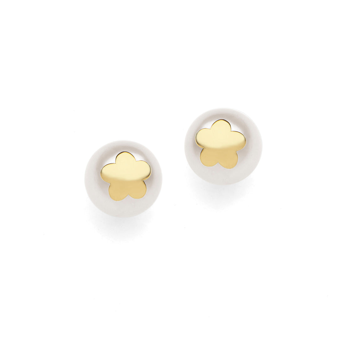 Pendientes Comete Perlas en oro blanco con Flor en oro amarillo ORP647