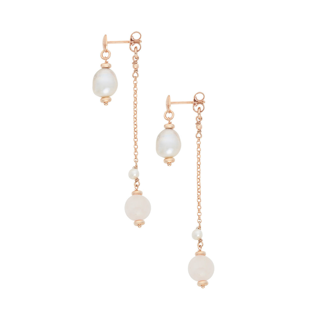 Comete Orecchini Argento 925‰ con Perle Acquadolce e Quarzo rosa ORA227