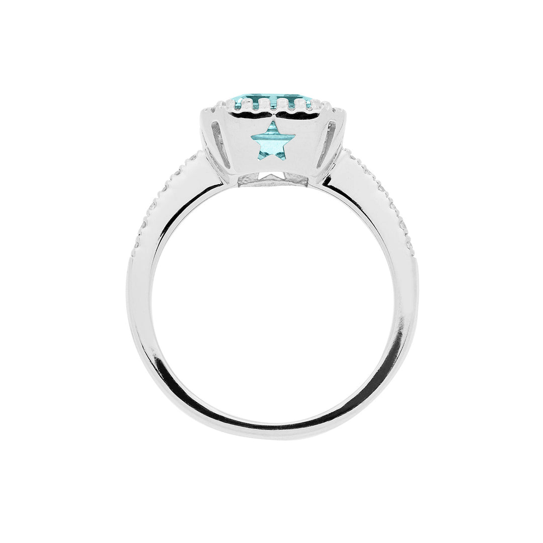 Comete guldring med diamanter og ottekantet akvamarin ANQ339