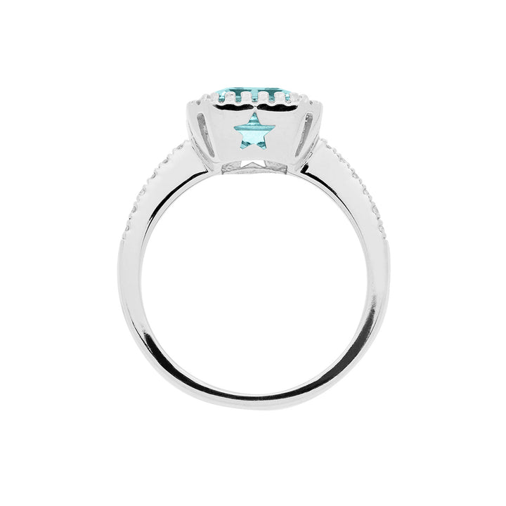 Comete guldring med diamanter og ottekantet akvamarin ANQ339