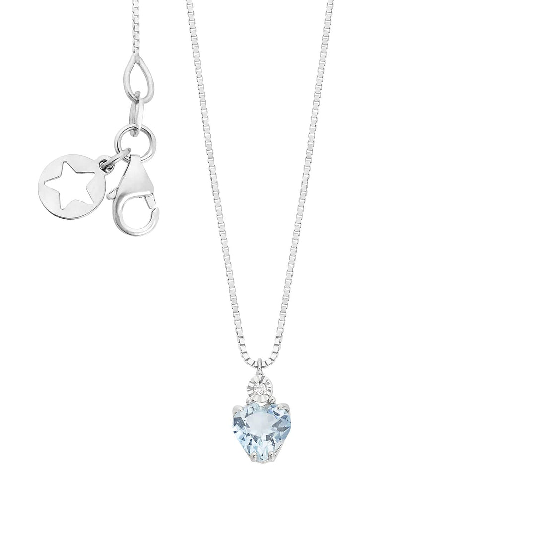 Collar Comete oro blanco 375 ‰, diamante y corazón de aguamarina KGLQ003