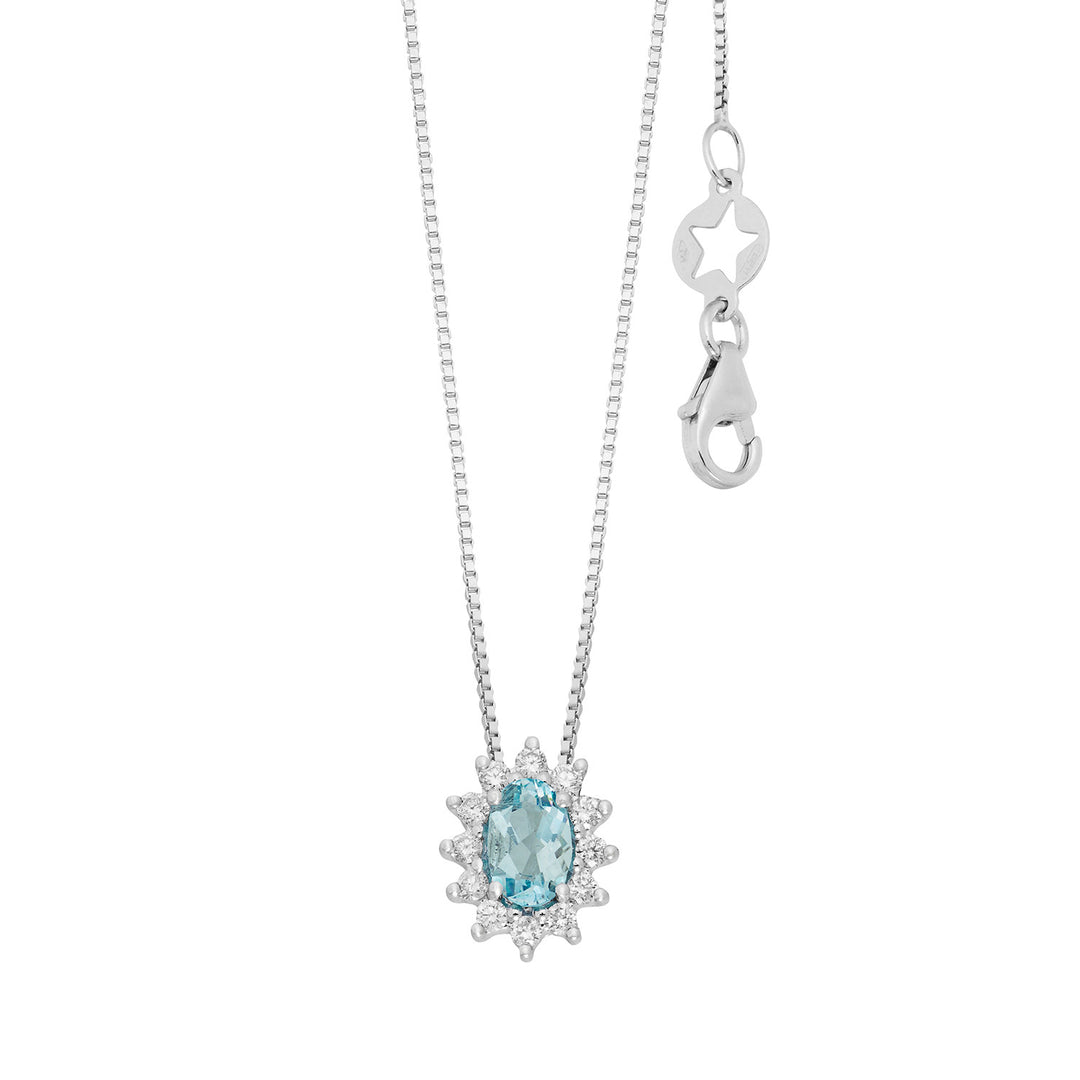 Comete Necklace in white gold with diamonds and oval aquamarine GLQ321