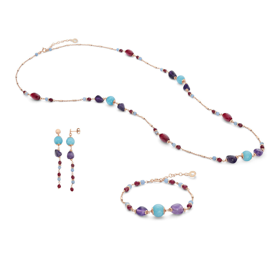 Comete Pulsera, collar y pendientes de Plata 925 ‰ con Amatista, Jade y Ágata de colores KIT274224274
