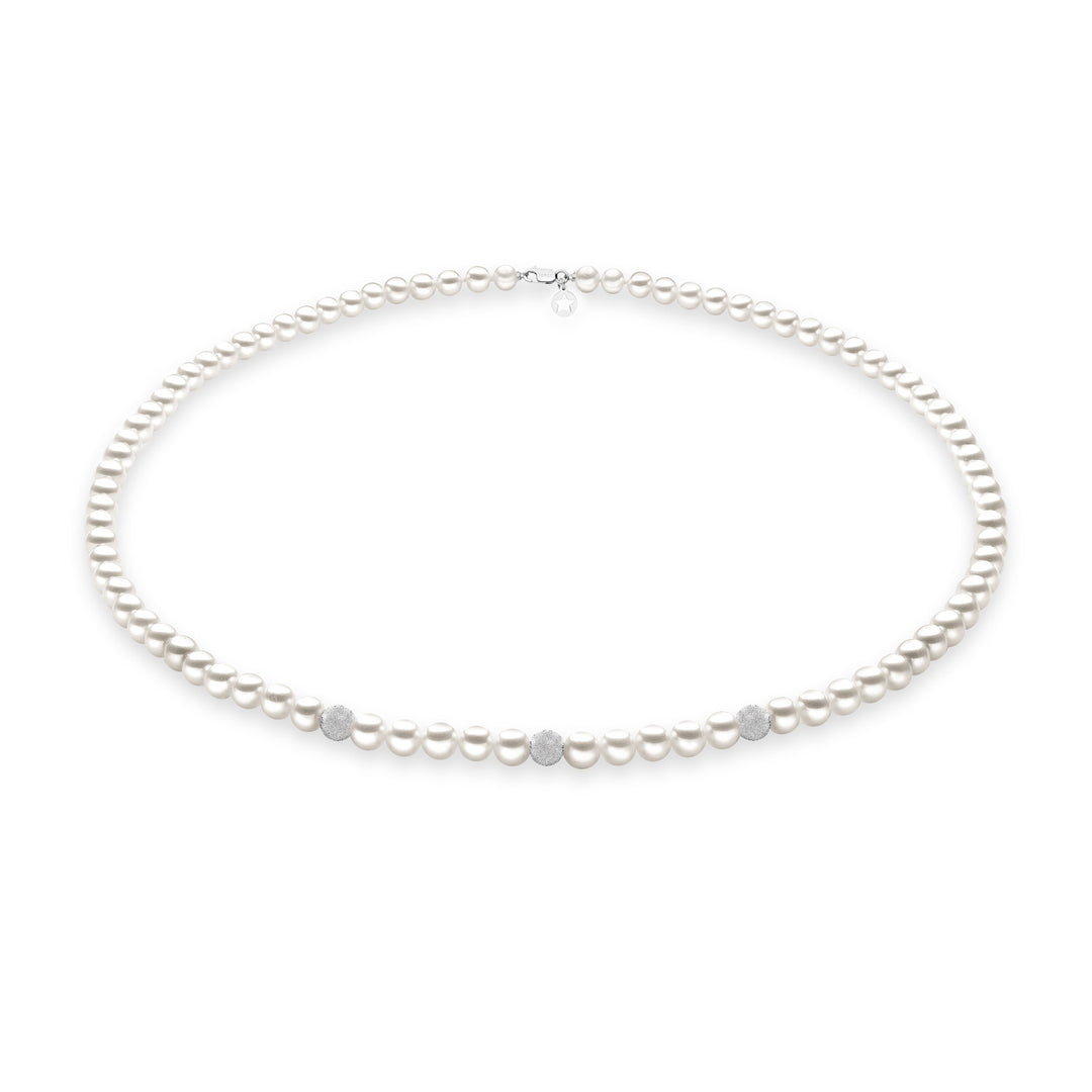 Comete Collana Filo Perle Acquadolce in Oro e sfere Diamantate FWQ191B