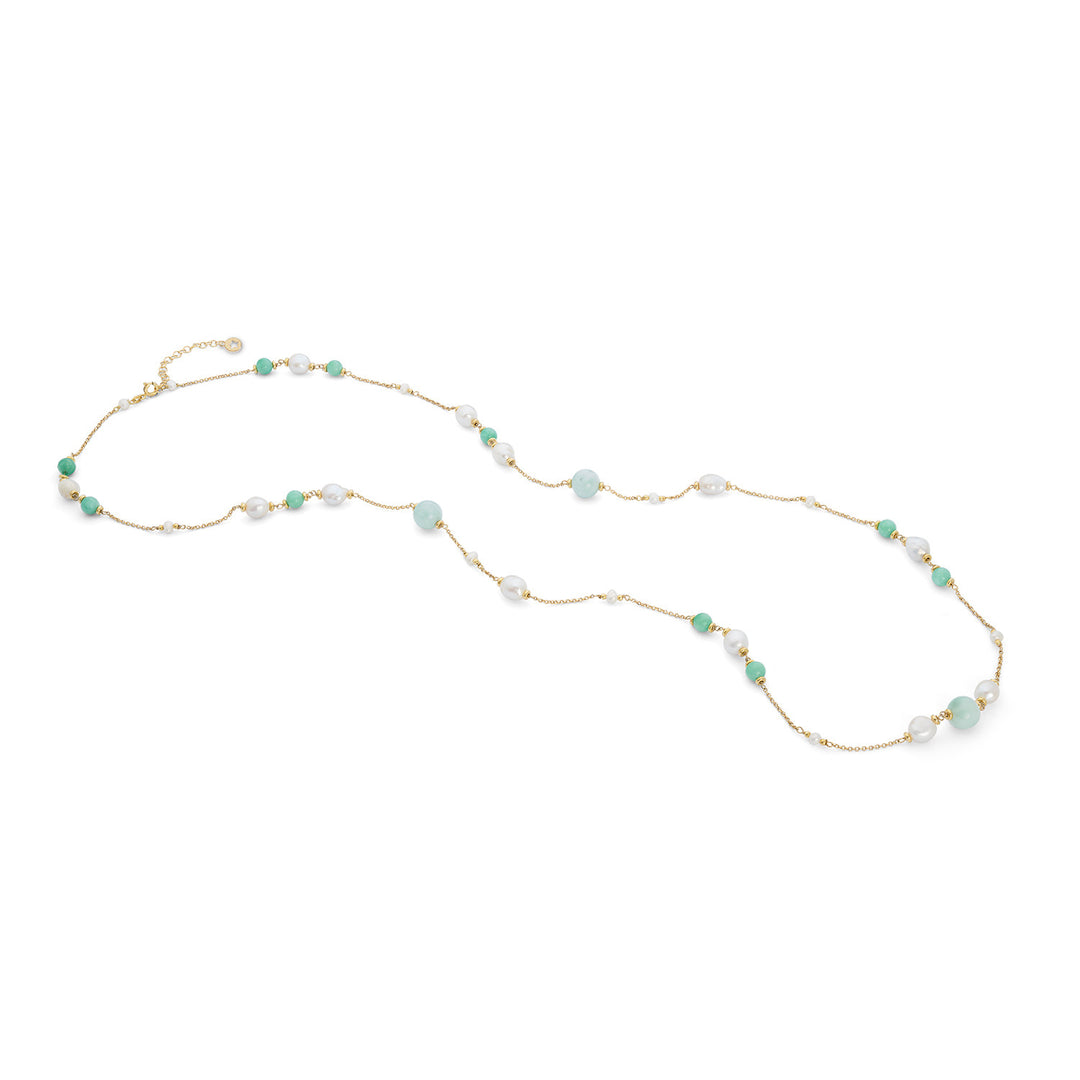 Comete Necklace 925‰ Silver with Acquadolce Pearls, colored Jade, Angelite GLA281