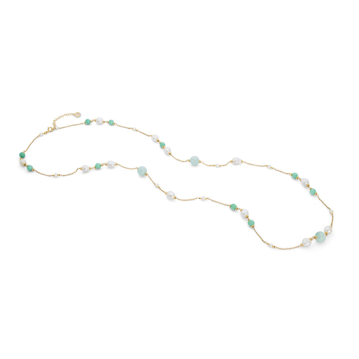 Comete Necklace 925‰ Silver with Acquadolce Pearls, colored Jade, Angelite GLA281