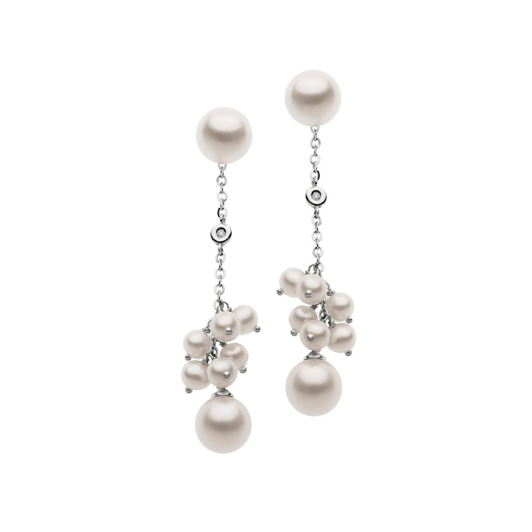 Pendientes Comete colgantes con perlas y diamantes en oro blanco ORP591