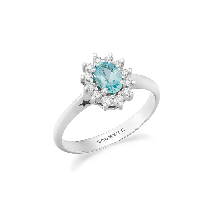 Comete Goldring mit Diamanten und Aquamarin oval ANQ360