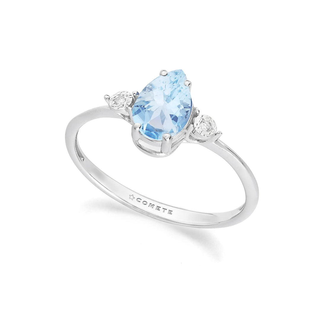 Comete Ring 375‰ white gold, diamonds and aquamarine drop KANQ002