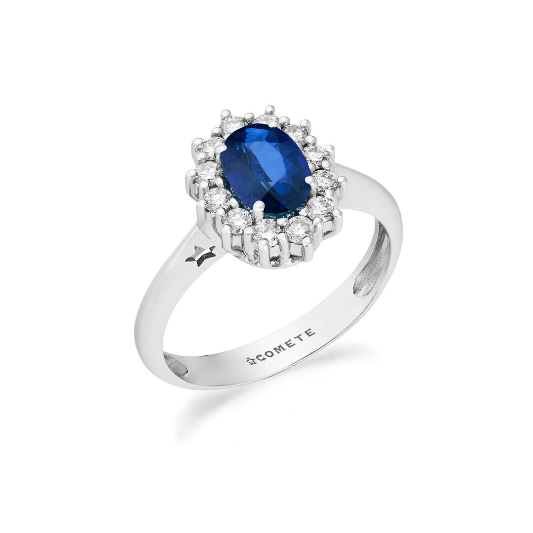 Comete Witgouden ring met diamanten en ovale saffier ANB2745