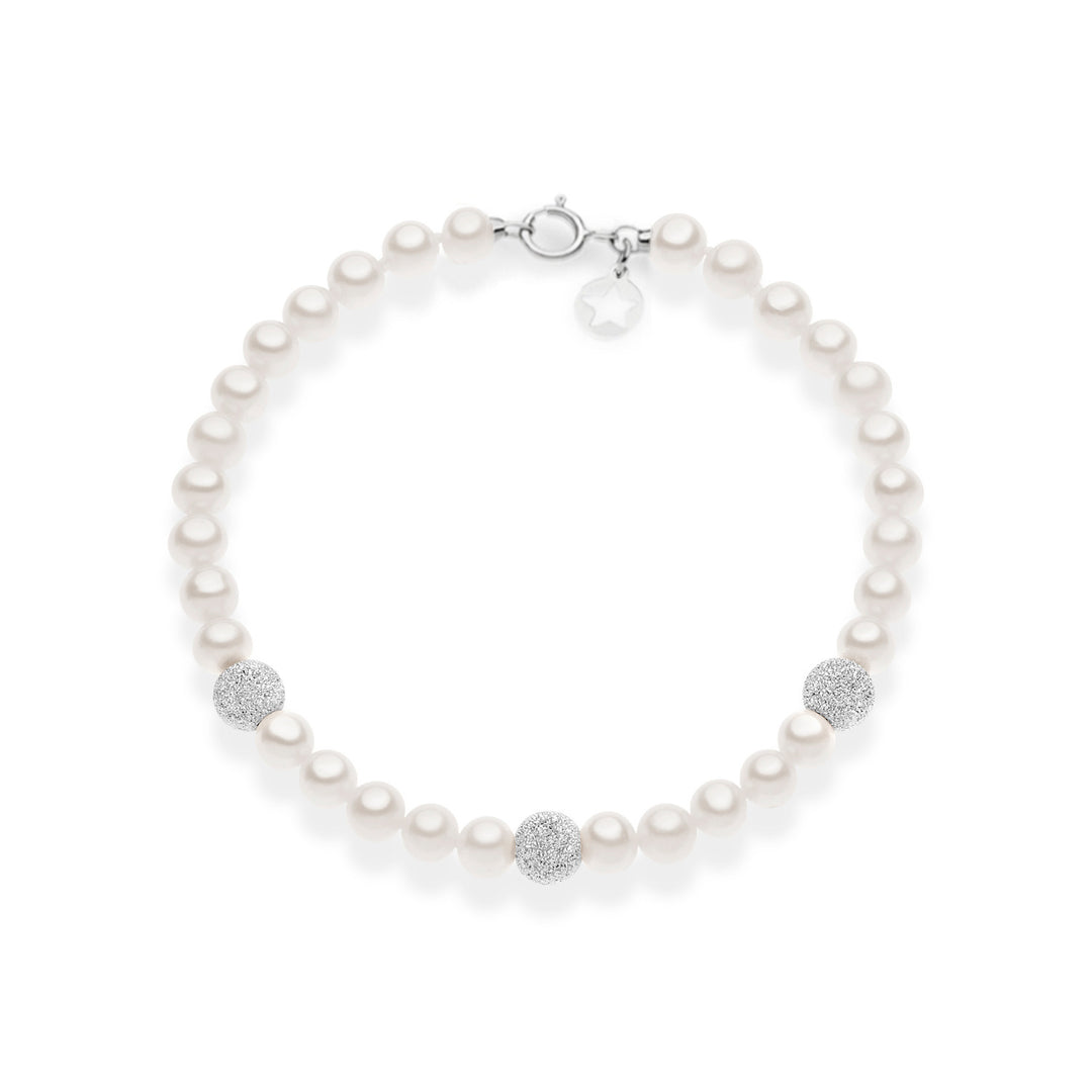 Comete Armband met parels en diamanten bollen in 375‰ witgoud KBRQ261B