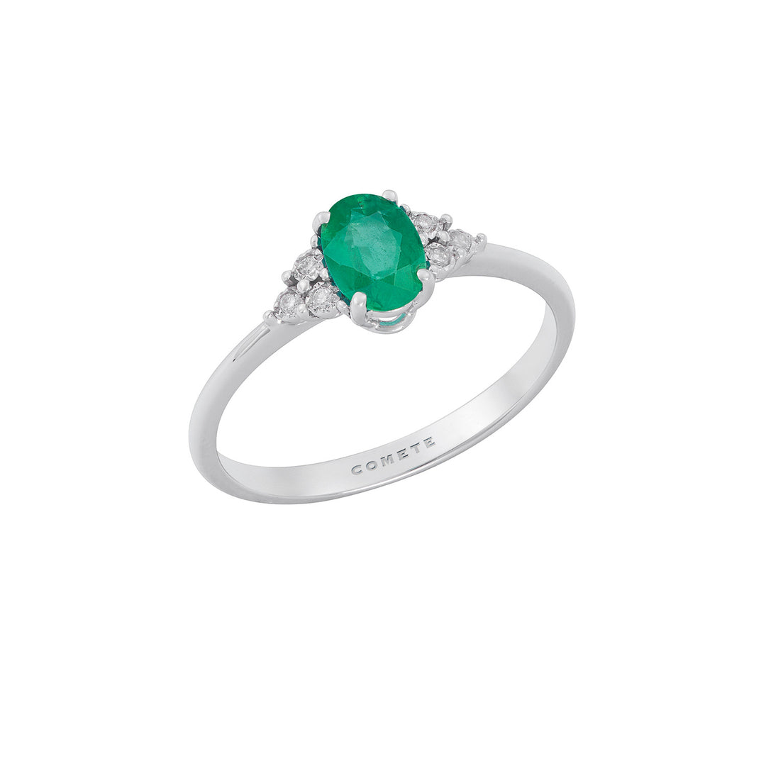 Anillo Comete en Oro Blanco con Diamantes y Esmeralda Ovalada ANB2705S3