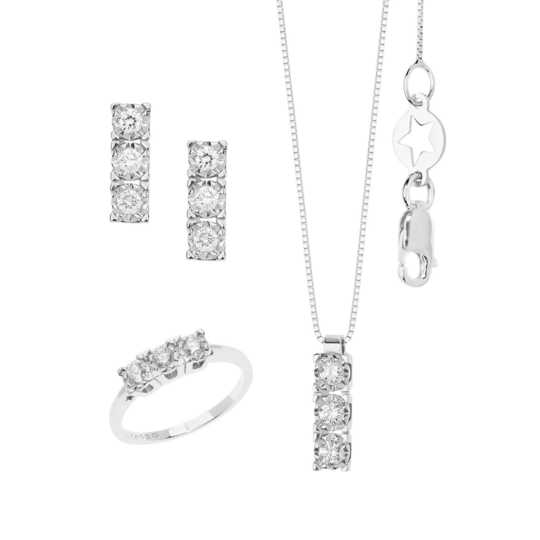 Comete halskjede, ring og øredobber trilogi i gull og hvite diamanter KIT163126391082