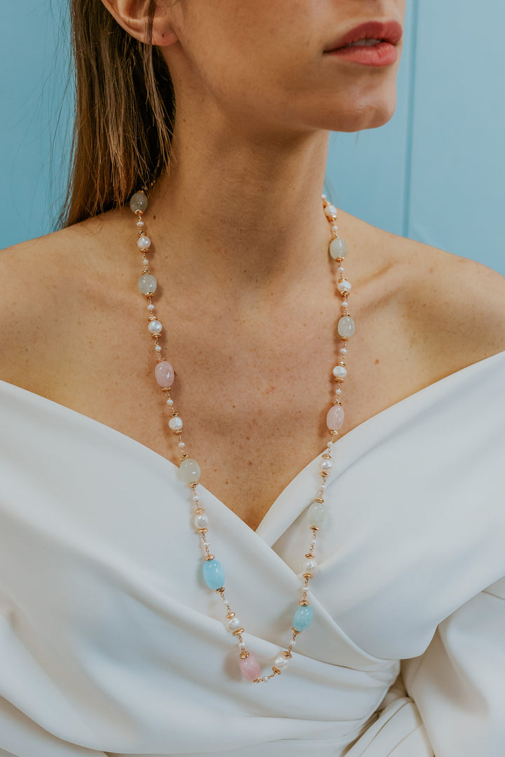 Comete Collana Argento 925‰ con Perle Acquadolce, Ematite rosè, morganite GLA282