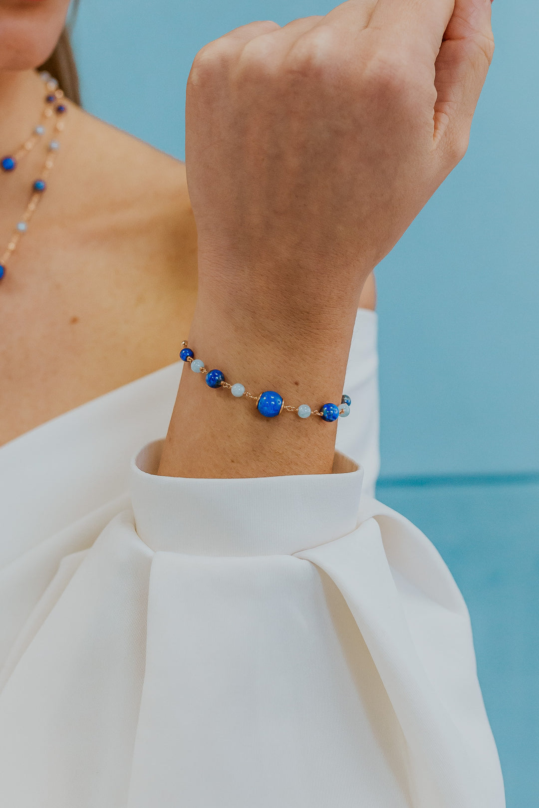 Pulsera Comete Plata 925 ‰ con aguamarina, lapislázuli y cuarzo coloreado BRA269