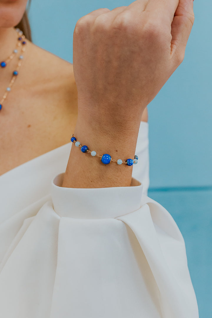 Pulsera Comete Plata 925 ‰ con aguamarina, lapislázuli y cuarzo coloreado BRA269