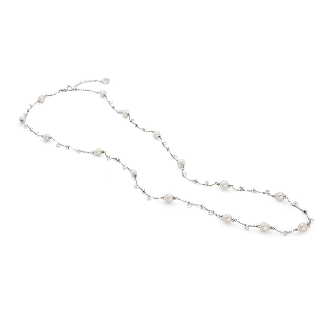 Comete 925‰ Silver Necklace with Acquadolce Pearls and white crystals GLA277