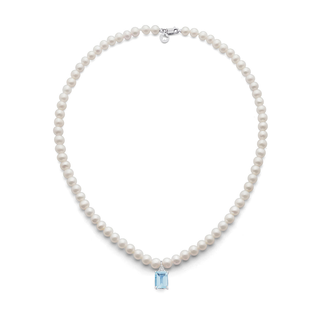 Comete Girocollo Perle in Oro e Diamante e Acquamarina ottagonale FWQ379