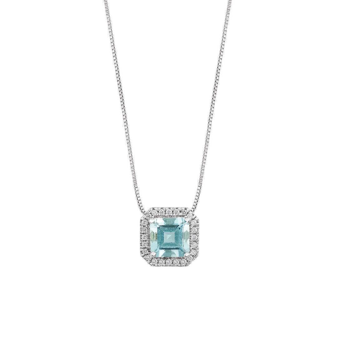 Collar Comete en oro blanco y diamantes Aguamarina octogonal GLQ312