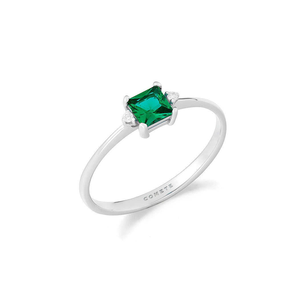 Comete Ring in white gold with diamonds and emerald carrè ANB2708