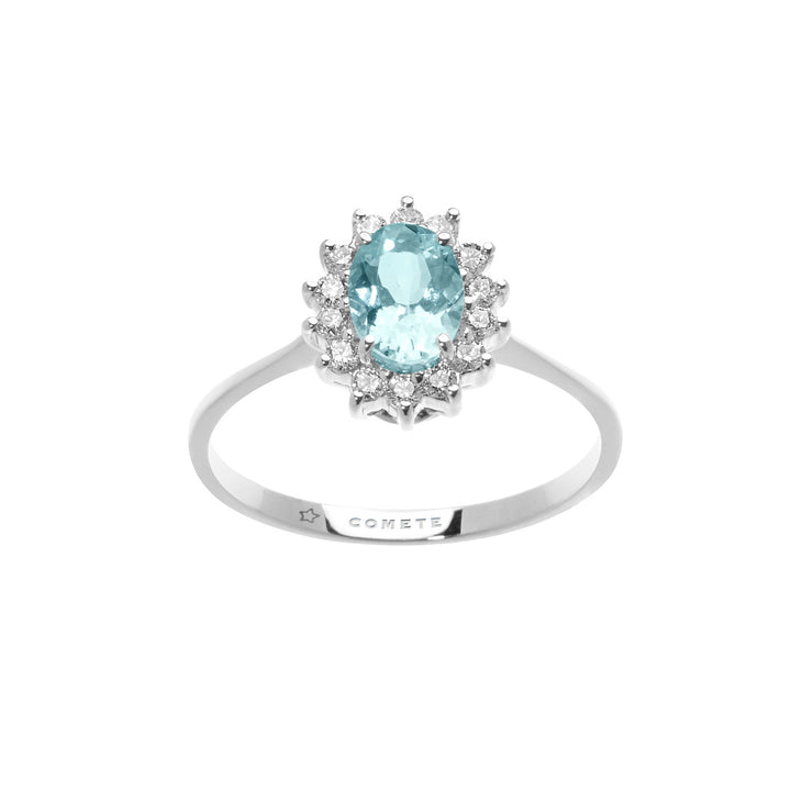 Comete guldring med diamanter og oval akvamarin ANQ315