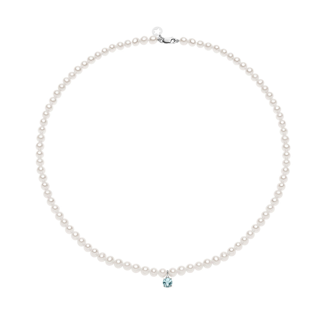 Comete Collana Filo Perle Acquadolce in Oro, Diamanti e Acquamarina FWQ322