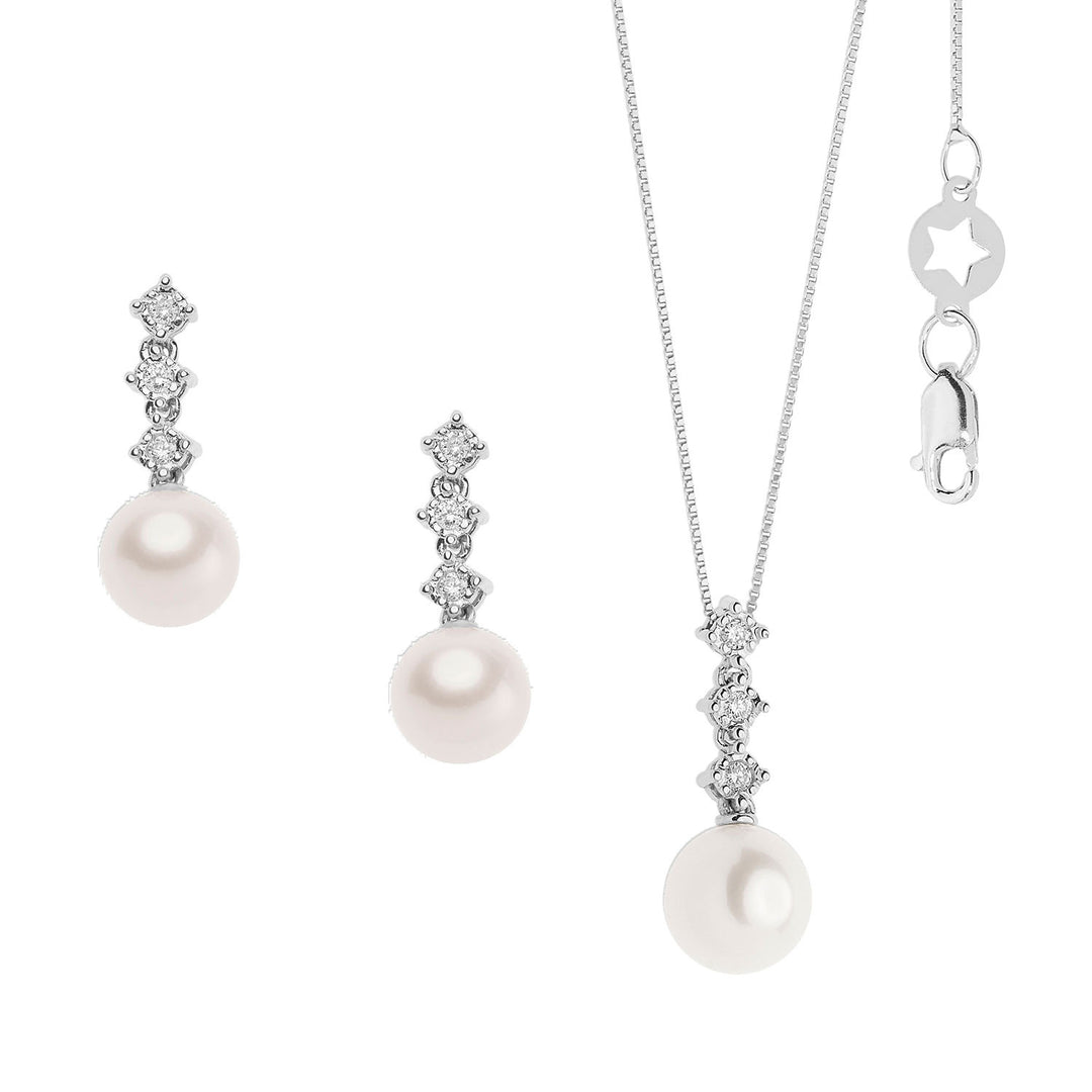 Comete Collana e Orecchini con Perle in Oro e Diamanti Trilogy KIT608740